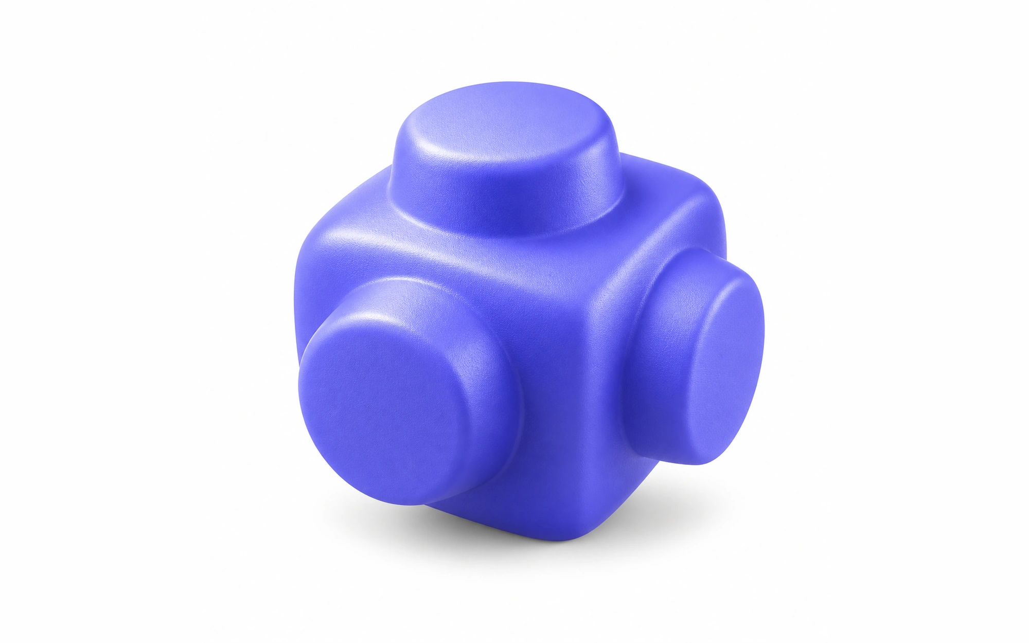 Violet sculptural connector block with rounded circular joints.