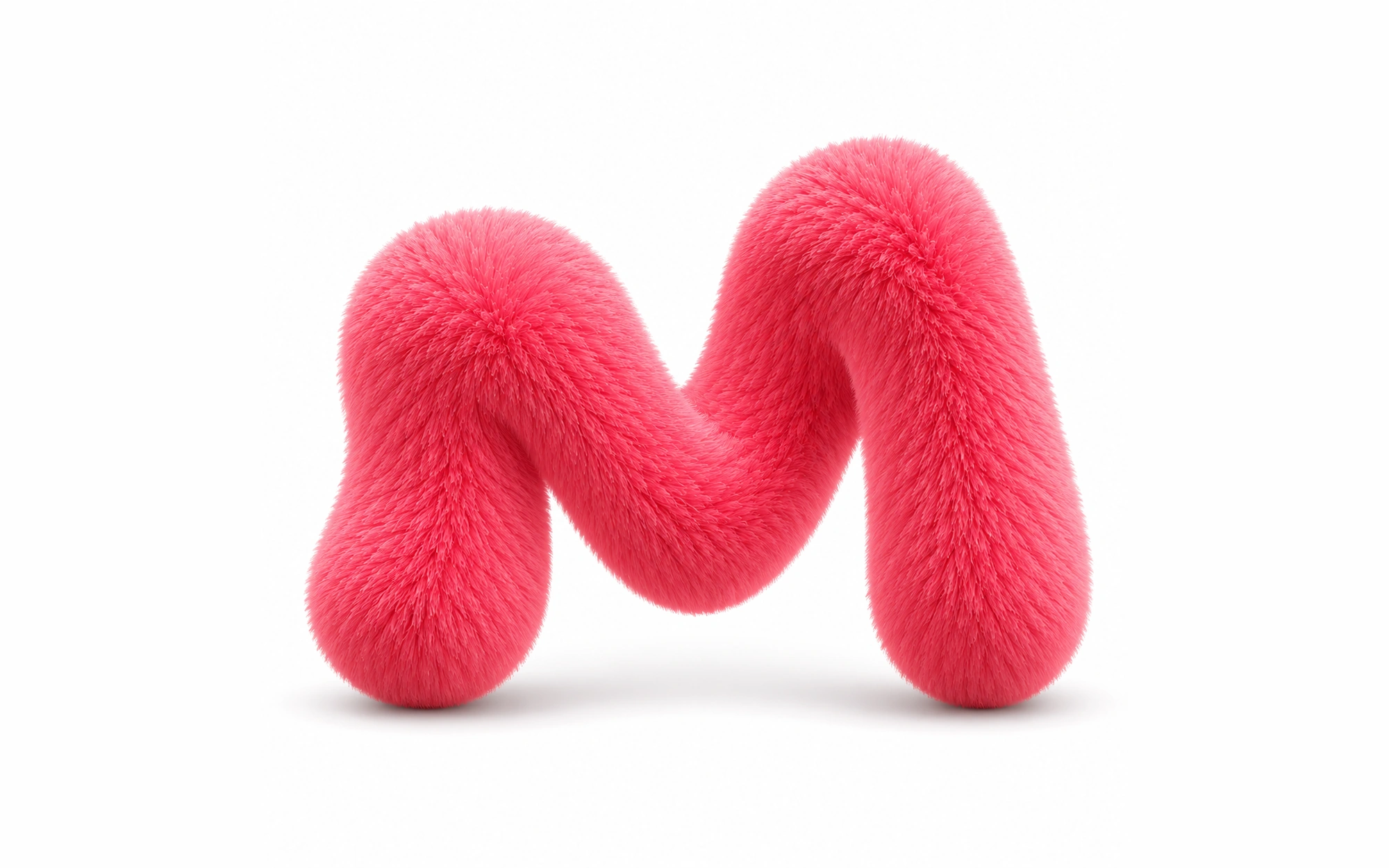 Coral pink furry sculpture forming an abstract M.